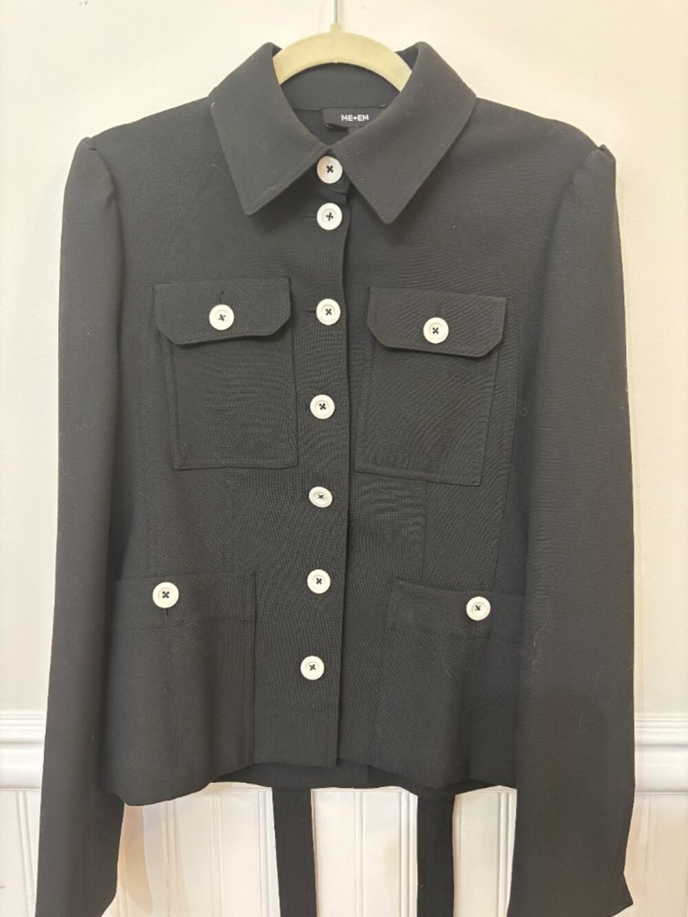 ME+EM Tailored Black Jacket with White Buttons and Removable Belt US Size 6 - Picture 6 of 11
